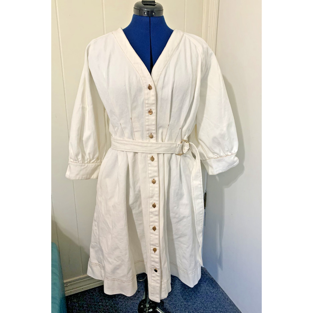 Gingham & Heels White Denim Dress Size 16 Button Up Belted Western Batchelorette